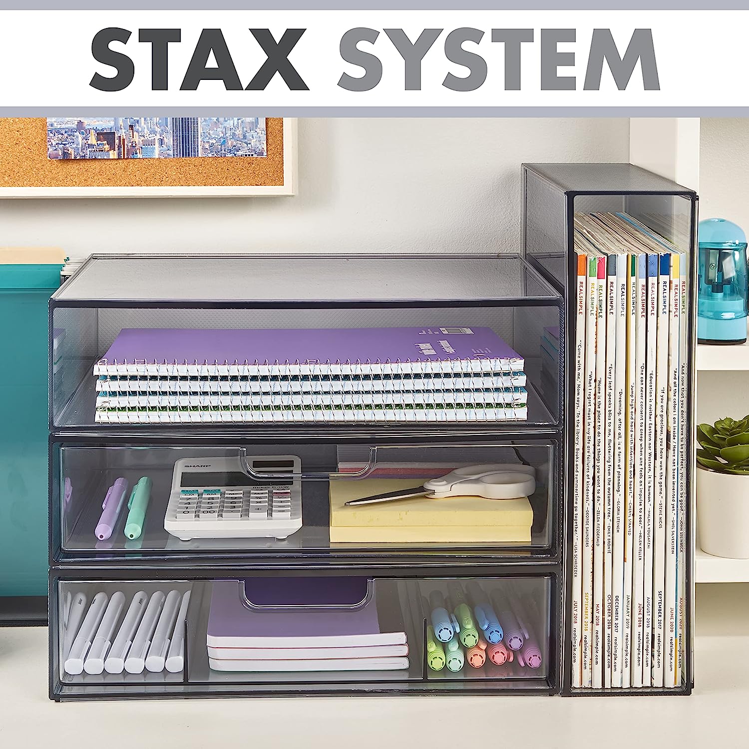 STORi STAX Plastic Stackable Organizer Drawer in Classic Grey | 12.5-inches Wide | Organize Office Desk Accessories and Sort Letter-Size Paper | Made in USA - Image 6